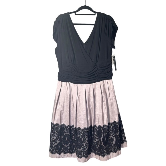 NEW S.L. Fashions Dress Womens 20W Black Taupe Lace Trim‎ Cocktail Party Plus - Picture 1 of 13